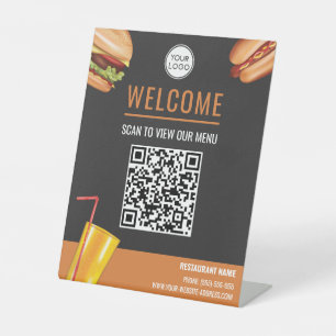 ハンバーガー ホットドッグ フード メニューQRコード スキャン 台座サイン