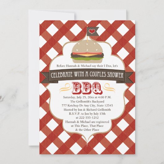 ハンバーガーBBQはウェディングシャワーの招待状をつなぎます 招待状 (正面)