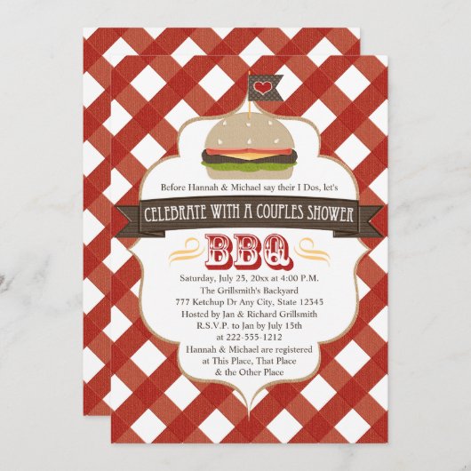 ハンバーガーBBQはウェディングシャワーの招待状をつなぎます 招待状 (正面/裏面)