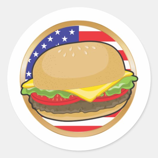 ハンバーグアメリカ国旗 ラウンドシール (正面)