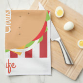 ハンバーグチーズバーガーかわいいカフェストライプのディナー キッチンタオル (四つ折り)