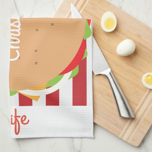 ハンバーグチーズバーガーかわいいカフェストライプのディナー キッチンタオル (四つ折り)