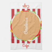 ハンバーグチーズバーガーかわいいカフェストライプのディナー キッチンタオル (縦)