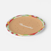 ハンバーグチーズバーガーかわいいカフェディナーストライプの ペーパープレート (アングル)