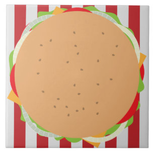 ハンバーグチーズバーガーかわいいカフェ赤ストライプの白 タイル