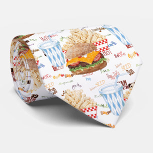 ハンバーグフライスファストフードBBQダイナー ネクタイ