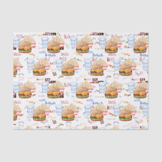 ハンバーグフライスファストフードBBQダイナー 薄葉紙 (正面)