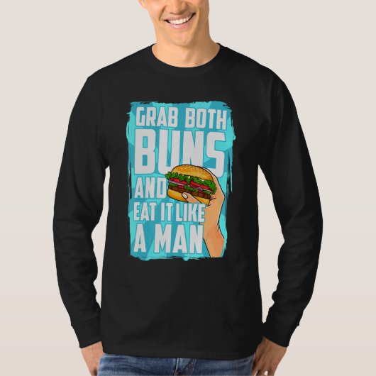 ハンバ食べグはパンとバ食べンの両方をつかむ Tシャツ (正面)