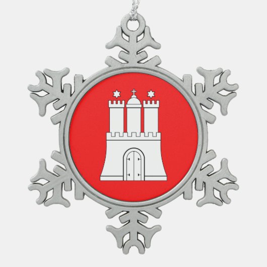 ハンブルクのスノーフレークペーターのクリスマス装飾の国旗 スノーフレークピューターオーナメント (正面)