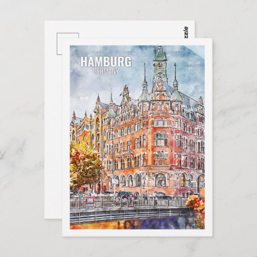 ハンブルクドイツ有名な旅行プレイスウォーターカラー ポストカード (正面/裏面)