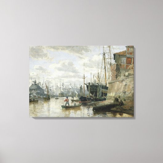 ハンブルク港のログキャビン， 1848 キャンバスプリント (正面)