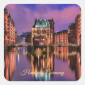 ハンブルク,ドイツの夜 スクエアシール (正面)