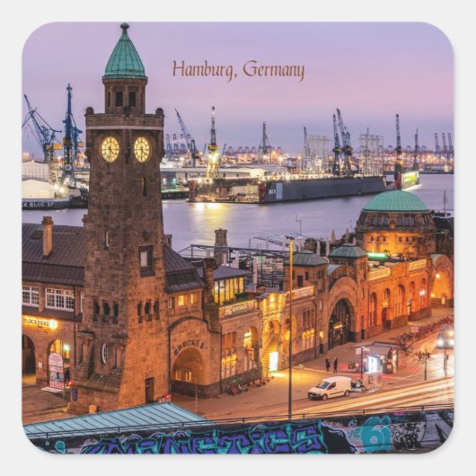 ハンブルク・ドイツの街並み写真 スクエアシール (正面)