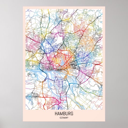 ハンブルク ドイツ 都市地図 ポスター (正面)