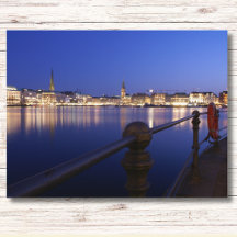 ハンブルクBinnenalster blaue Stunde Postkarte