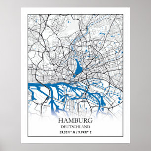 ハンブルクDeutschland Germany City Map座標 ポスター