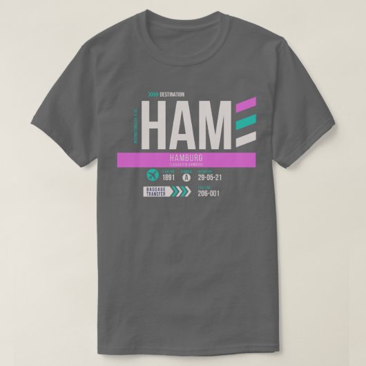 ハンブルクHAMエアポートコードバゲージホテル1 Tシャツ (デザイン正面)