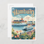 ハンブルグドイツアートヴィンテージトラベルイラストレーション ポストカード (正面/裏面)