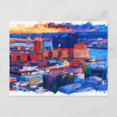 ハンブルグドイツシティビューウォーターカラー ポストカード (正面)