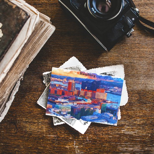 ハンブルグドイツシティビューウォーターカラー ポストカード