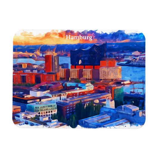 ハンブルグドイツシティビューウォーターカラー マグネット (横)