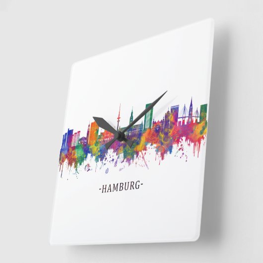 ハンブルグドイツスカイライン スクエア壁時計 (傾斜)