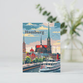 ハンブルグドイツヴィンテージレトロ旅行イラストレーション ポストカード (スタンド正面)