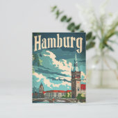 ハンブルグドイツヴィンテージレトロ旅行イラストレーション ポストカード (スタンド正面)