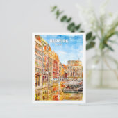 ハンブルグドイツ有名な旅行水のカラースケッチ ポストカード (スタンド正面)