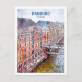 ハンブルグドイツ有名な旅行水のカラースケッチ ポストカード (正面)