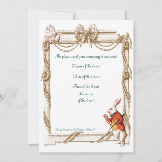 ハンプティ・ダンプティとアリスの青と白のストライプ 招待状 (裏面)