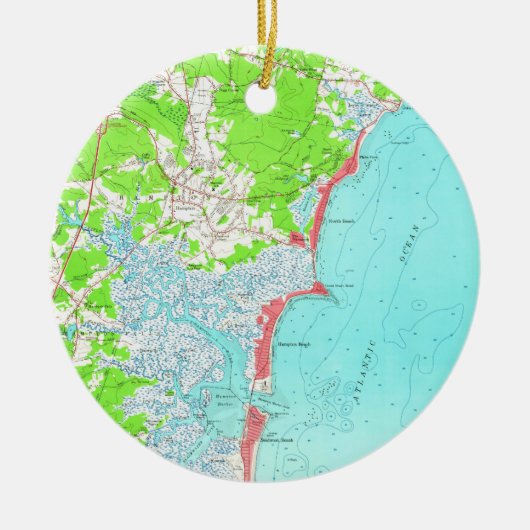 ハンプトンのビーチニューハンプシャー(1957年)のヴィンテージの地図 セラミックオーナメント (正面)