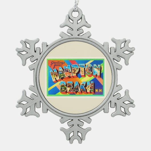ハンプトンのビーチ#2ニューハンプシャーNH旅行記念品 スノーフレークピューターオーナメント (正面)