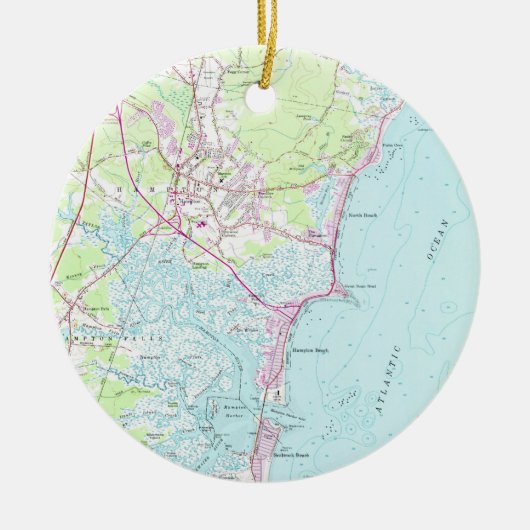 ハンプトンのビーチNH (1957年)のヴィンテージの地図 セラミックオーナメント (正面)