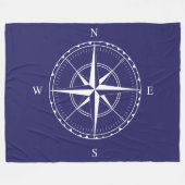 ハンプトンスタイルクラシックブルーホワイトシクルコンパス フリースブランケット (正面(横))