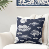 ハンプトンズフィッシュブルーホワイト クッション