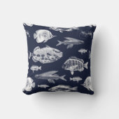 ハンプトンズフィッシュブルーホワイト クッション (正面)