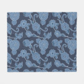 ハンプトンズブルーホワイトはっきりしたフローラボタニカルプリント フリースブランケット (正面(横))