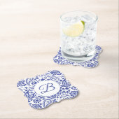 ハンプトンズブルーホワイトペイズリー装飾模様 ペーパーコースター (インサイチュ)