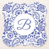 ハンプトンズブルーホワイトペイズリー装飾模様 ペーパーコースター (正面)