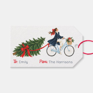 ハンプトンズ クリスマス おしゃれな自転車の女性 ギフトタグ