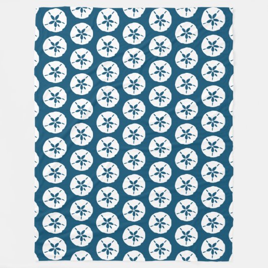 ハンプトンネイビーブルアンドホワイトサンドドルシーシェル フリースブランケット (正面)