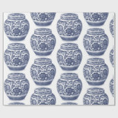 ハンプトンネイビーブルーホワイトニューイングランド生姜ジャー ラッピングペーパー (フラット)