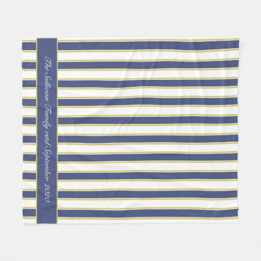 ハンプトン航海のズ海軍とホワイトボートストライプ フリースブランケット (正面(横))