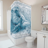 ハンプバックス·ブルー·ヴィンテージ·マップ シャワーカーテン (インサイチュ)