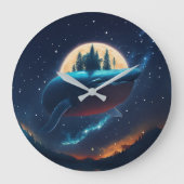 ハンプ飛んでいるバックホエールムーンライトシースターリーフォレスト ラージ壁時計 (正面)