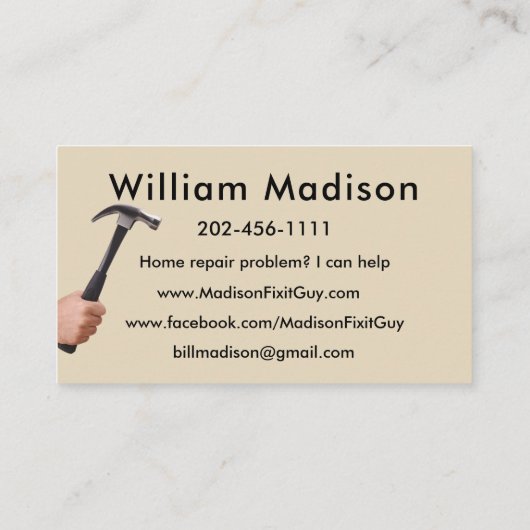 ハンマーで住宅修理業者をパーソナライズ 名刺 (裏面)