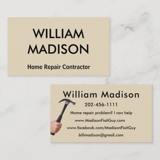 ハンマーで住宅修理業者をパーソナライズ 名刺 (正面/裏面)