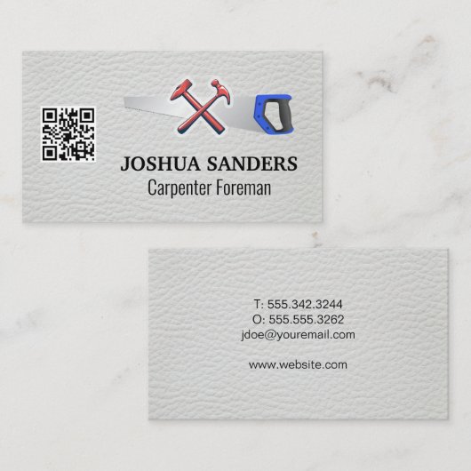 ハンマーとソー | ホワイトレザー | QRコード 名刺 (正面/裏面)