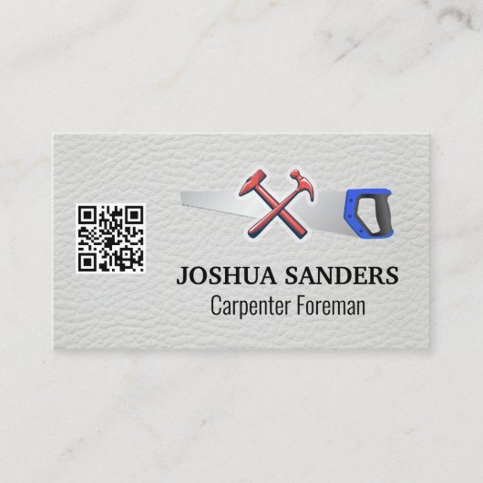 ハンマーとソー | ホワイトレザー | QRコード 名刺 (正面)